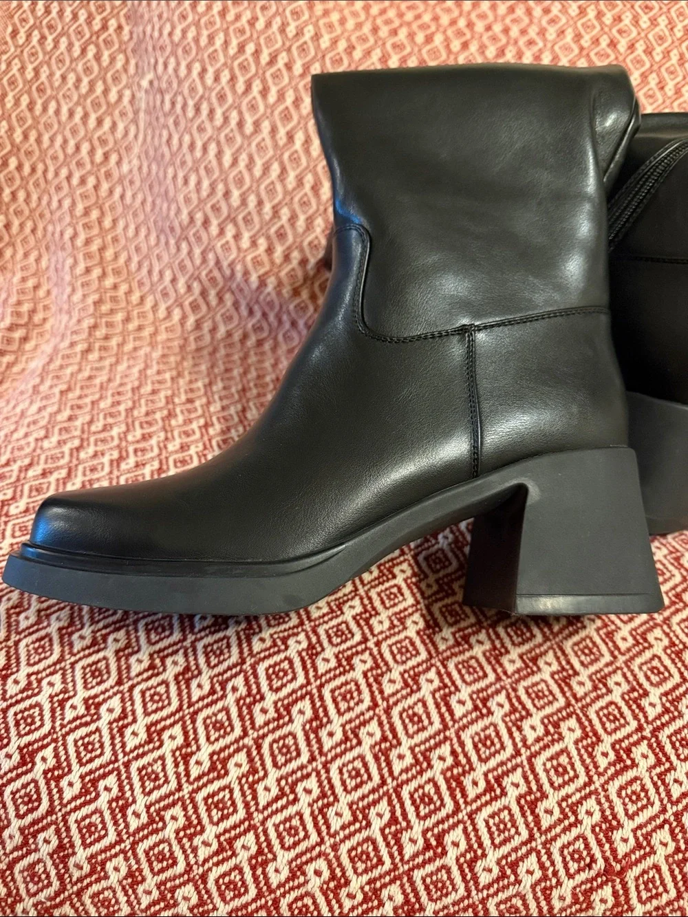 ISNOM Chunky Black Knee Platform Boots with Block Heel